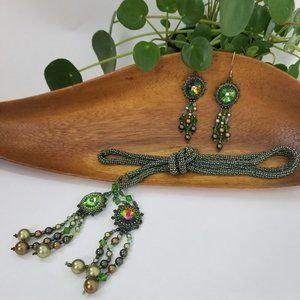 Hand Made Woven Crystal  Lariat & Earrings Set